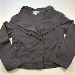 Marrakech Motto in Charcoal Full Zip Asymmetrical Jacket with Pockets Sz L